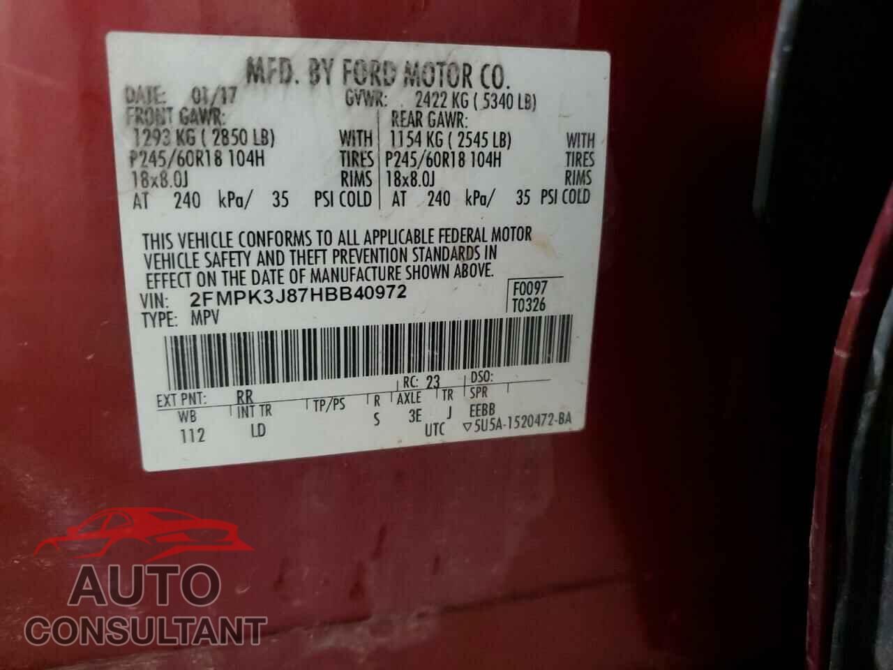 FORD EDGE 2017 - 2FMPK3J87HBB40972