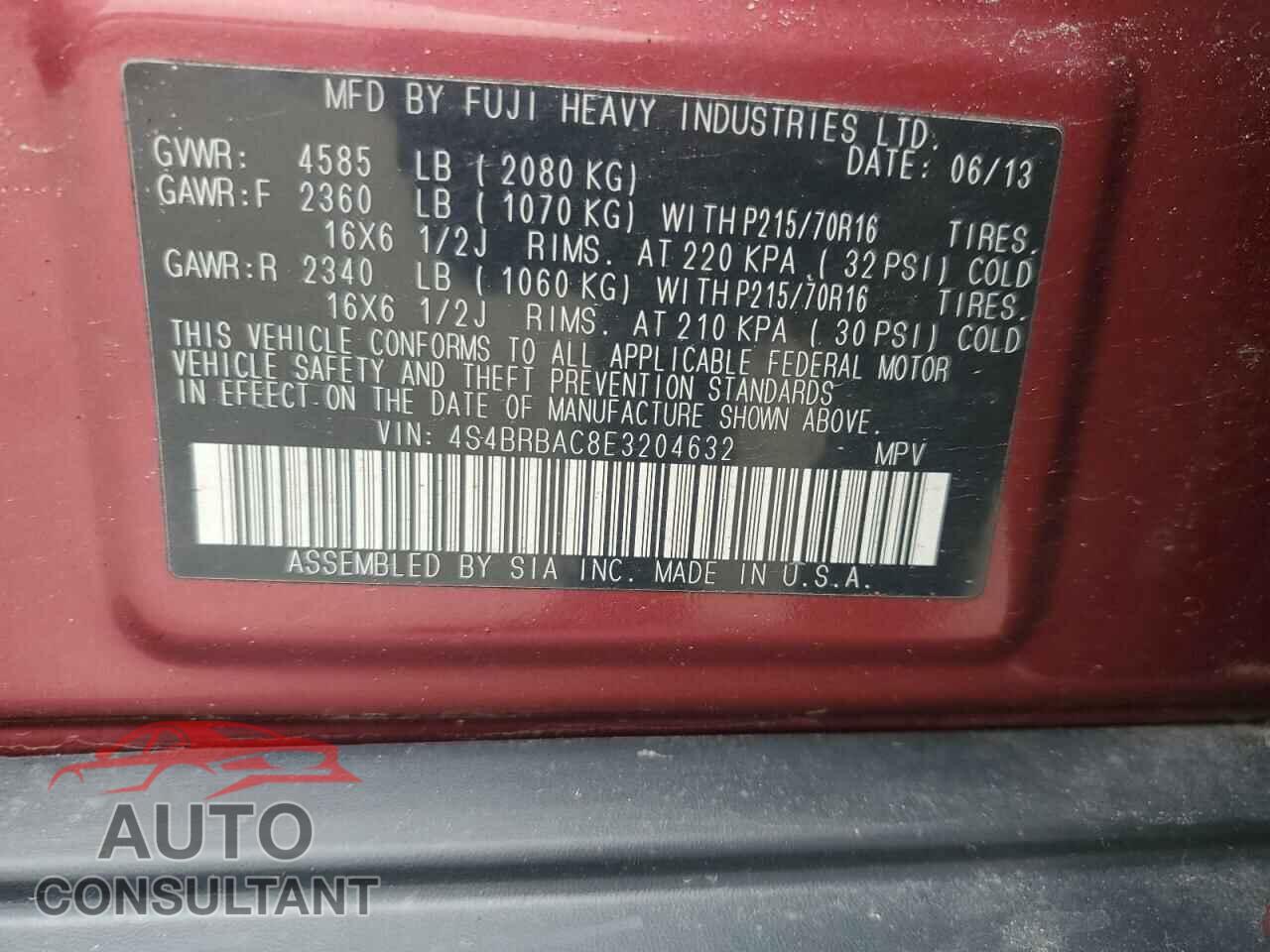 SUBARU OUTBACK 2014 - 4S4BRBAC8E3204632