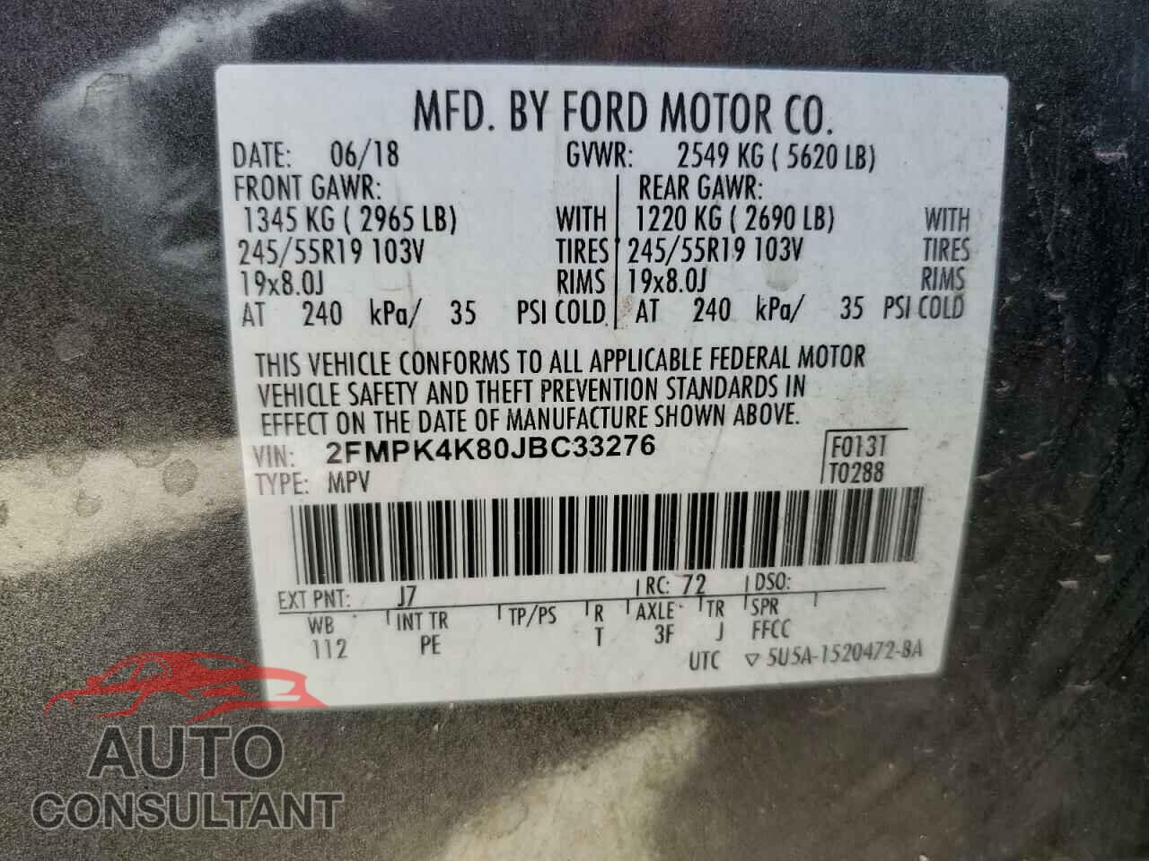 FORD EDGE 2018 - 2FMPK4K80JBC33276