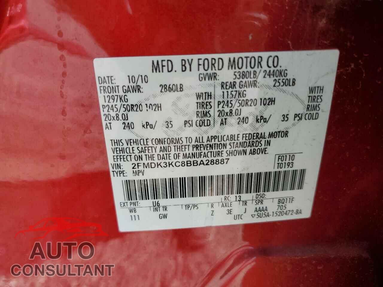 FORD EDGE 2011 - 2FMDK3KC8BBA28887