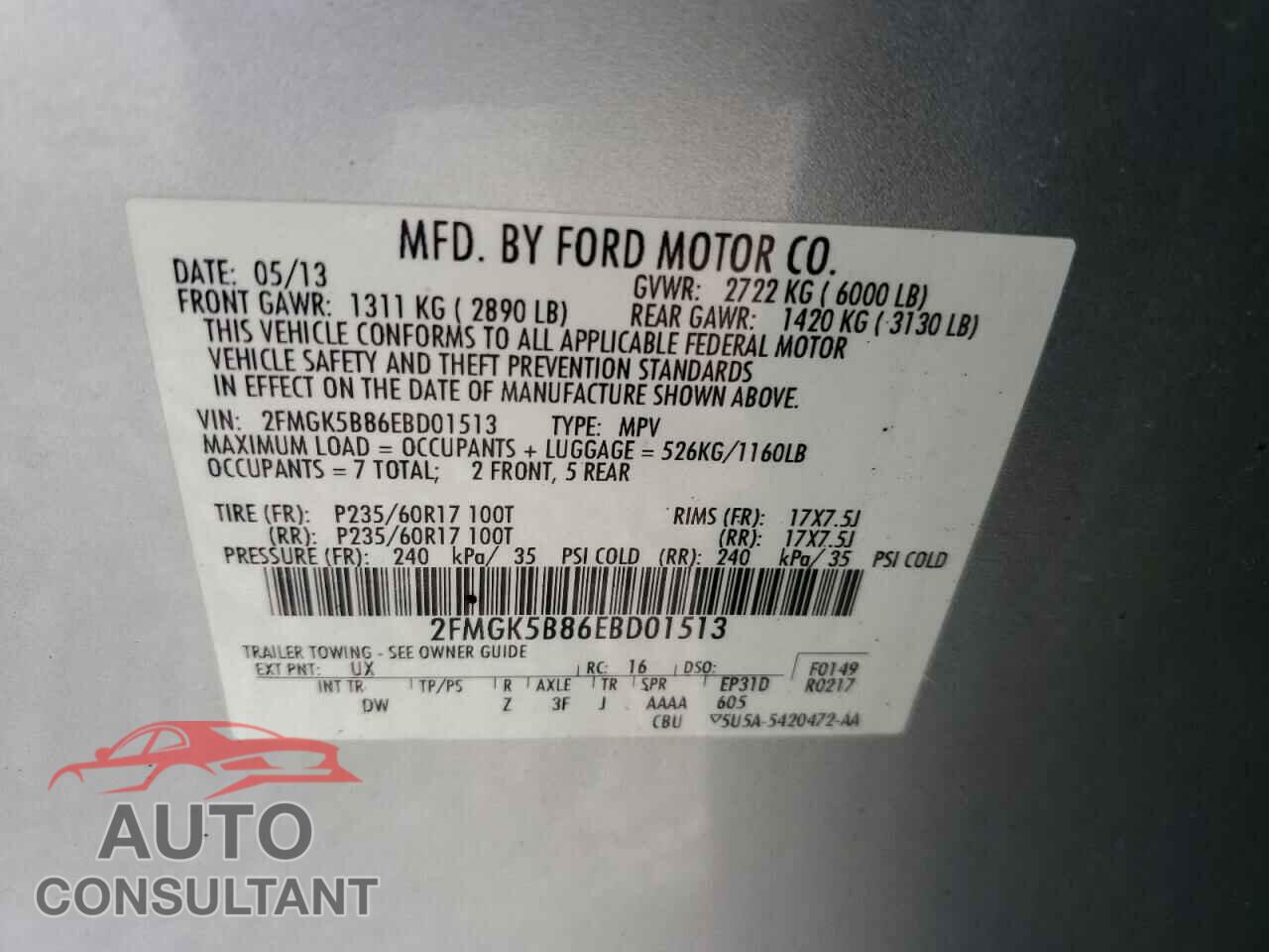 FORD FLEX 2014 - 2FMGK5B86EBD01513