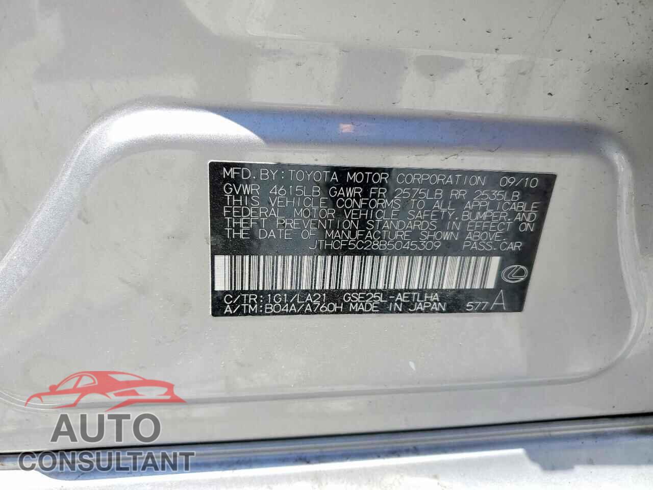 LEXUS IS 2011 - JTHCF5C28B5045309