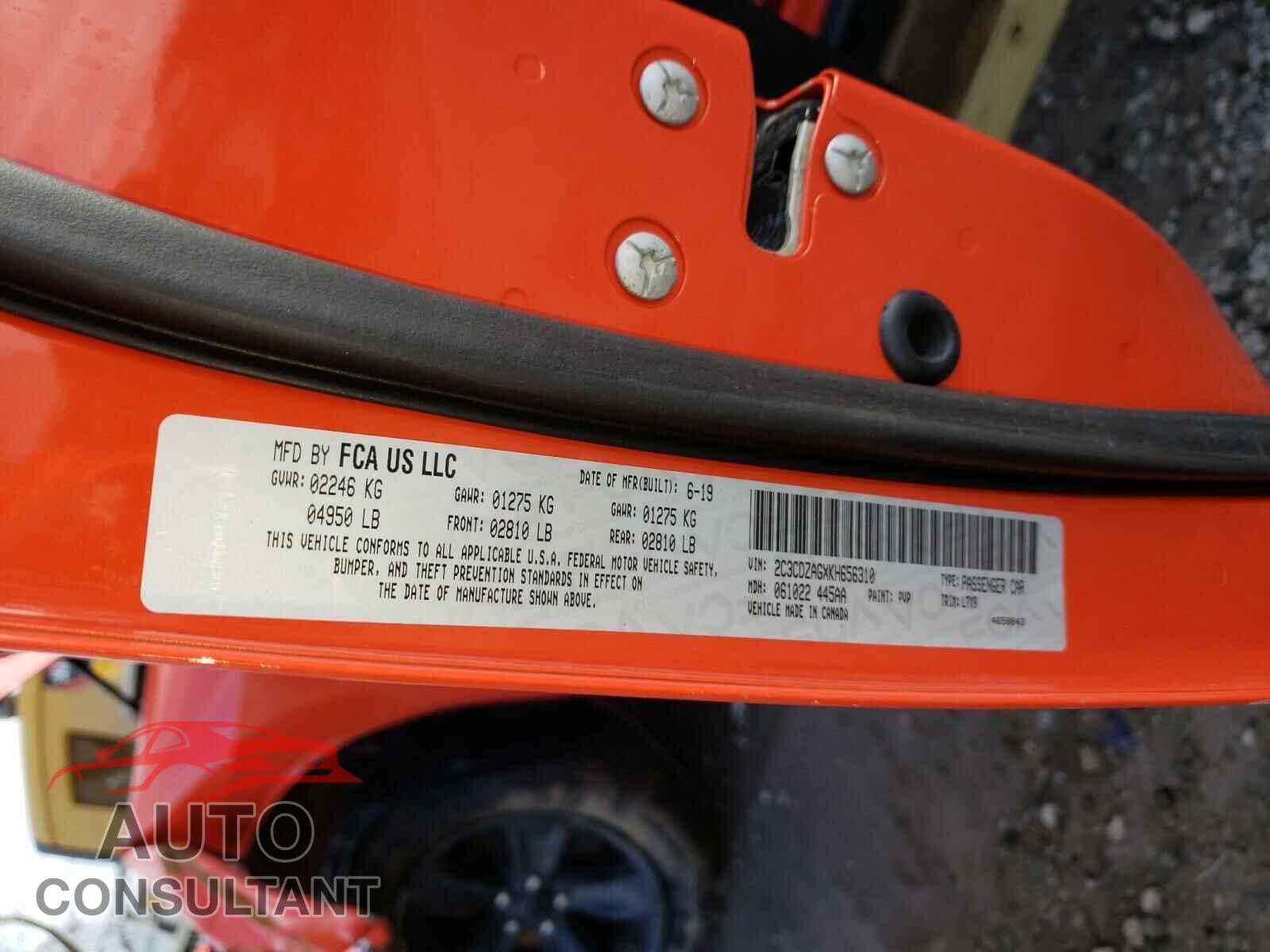 DODGE CHALLENGER 2019 - 2C3CDZAGXKH656310