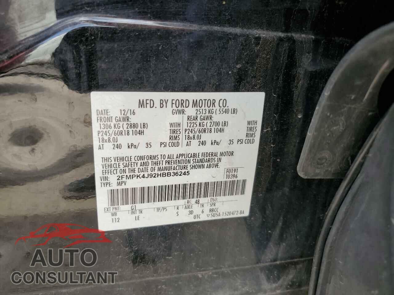 FORD EDGE 2017 - 2FMPK4J92HBB36245
