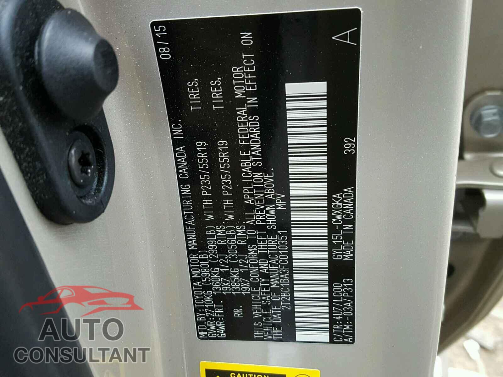 LEXUS RX450 2015 - 2T2BC1BA3FC010351