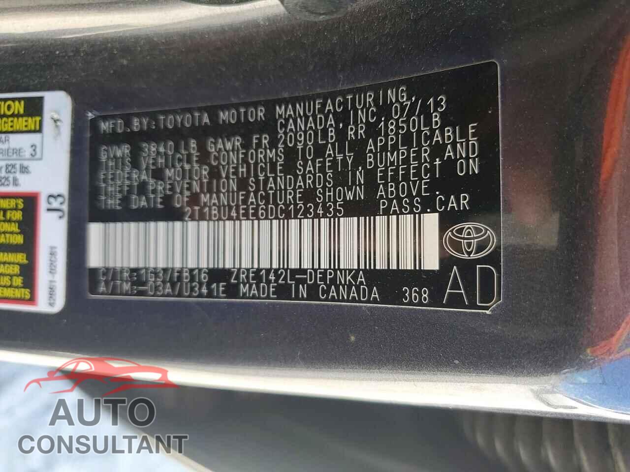 TOYOTA COROLLA 2013 - 2T1BU4EE6DC123435