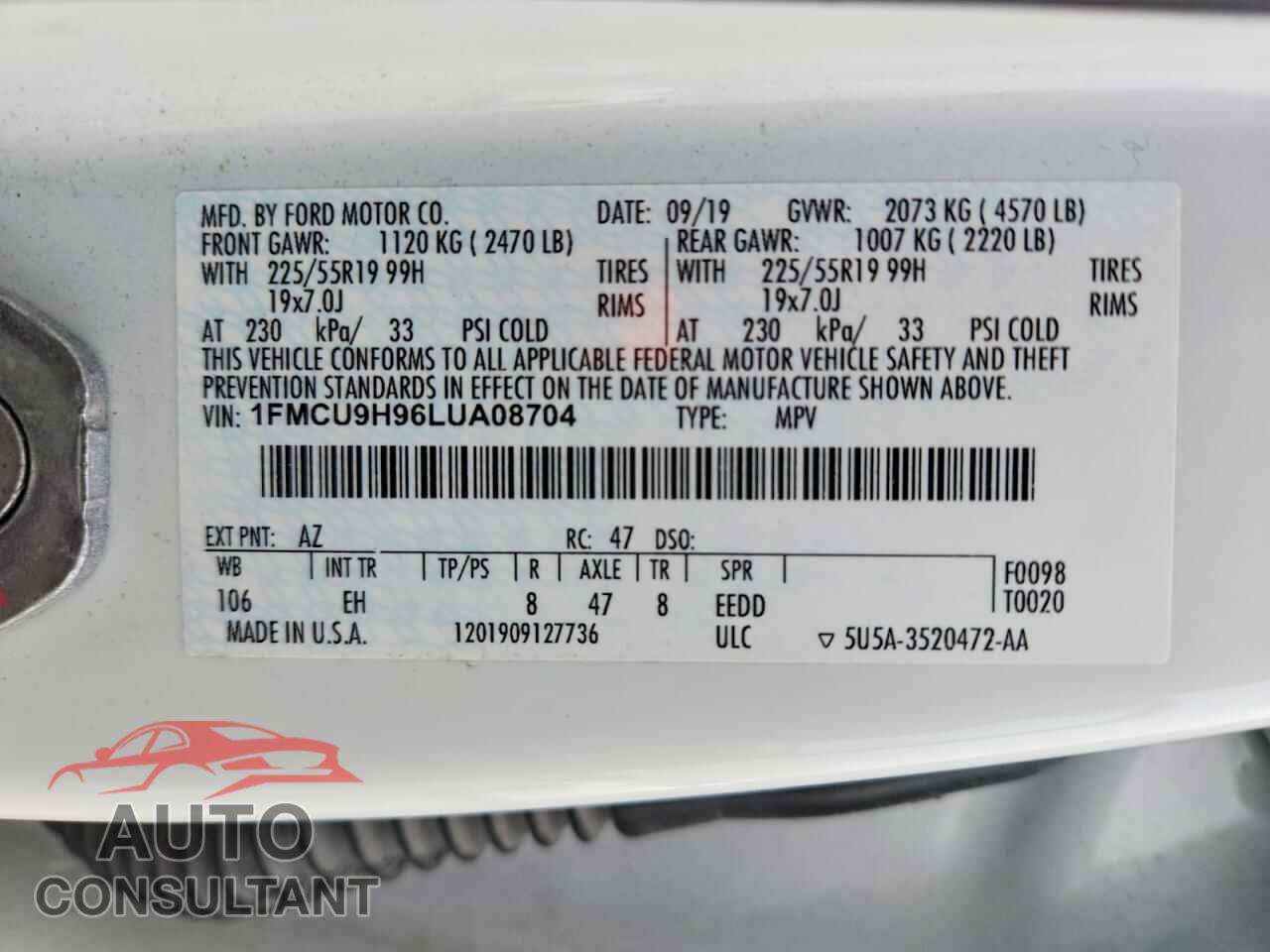 FORD ESCAPE 2020 - 1FMCU9H96LUA08704