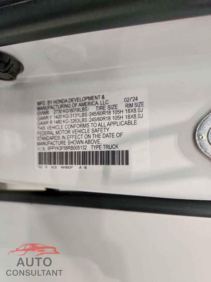 HONDA RIDGELINE 2024 - 5FPYK3F58RB005132