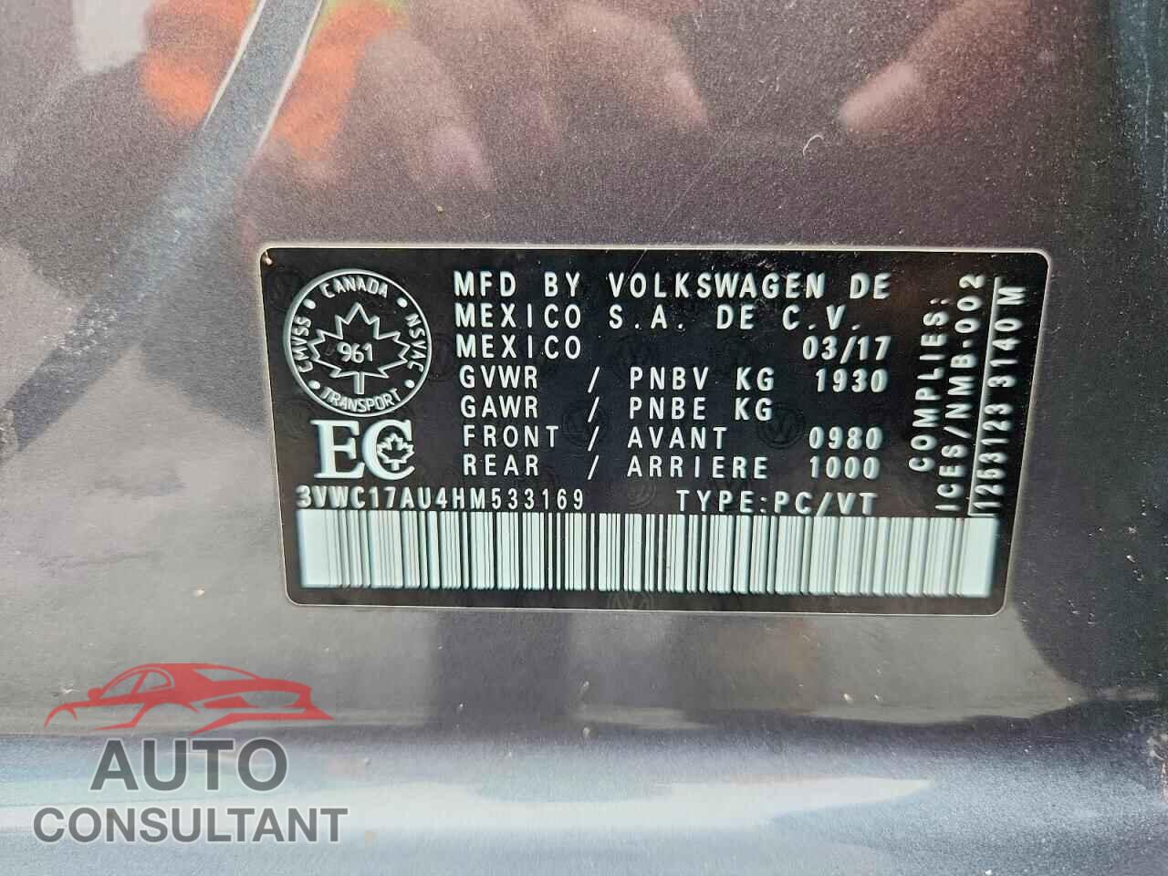 VOLKSWAGEN GOLF 2017 - 3VWC17AU4HM533169