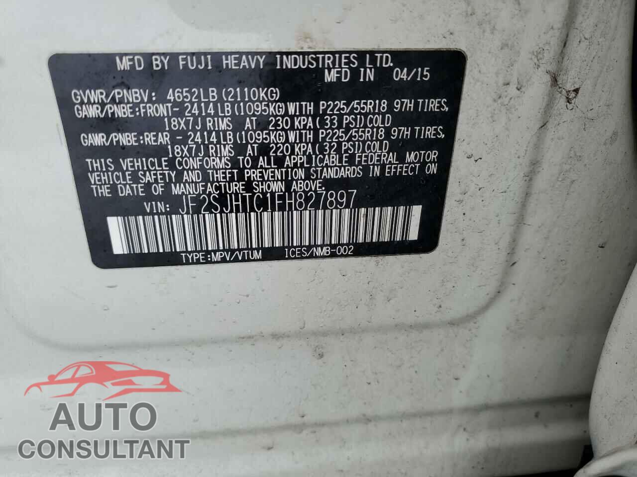 SUBARU FORESTER 2015 - JF2SJHTC1FH827897