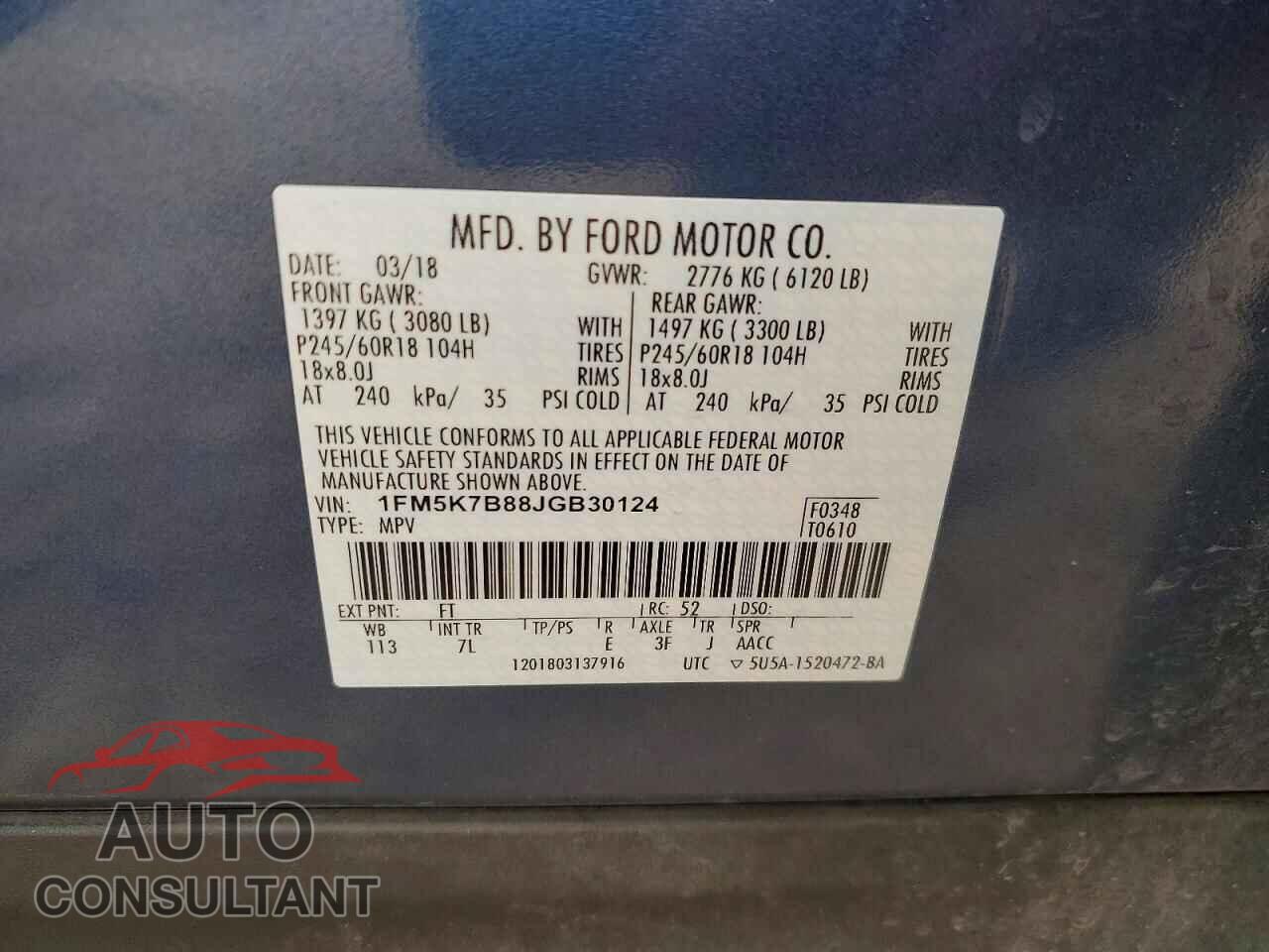 FORD EXPLORER 2018 - 1FM5K7B88JGB30124