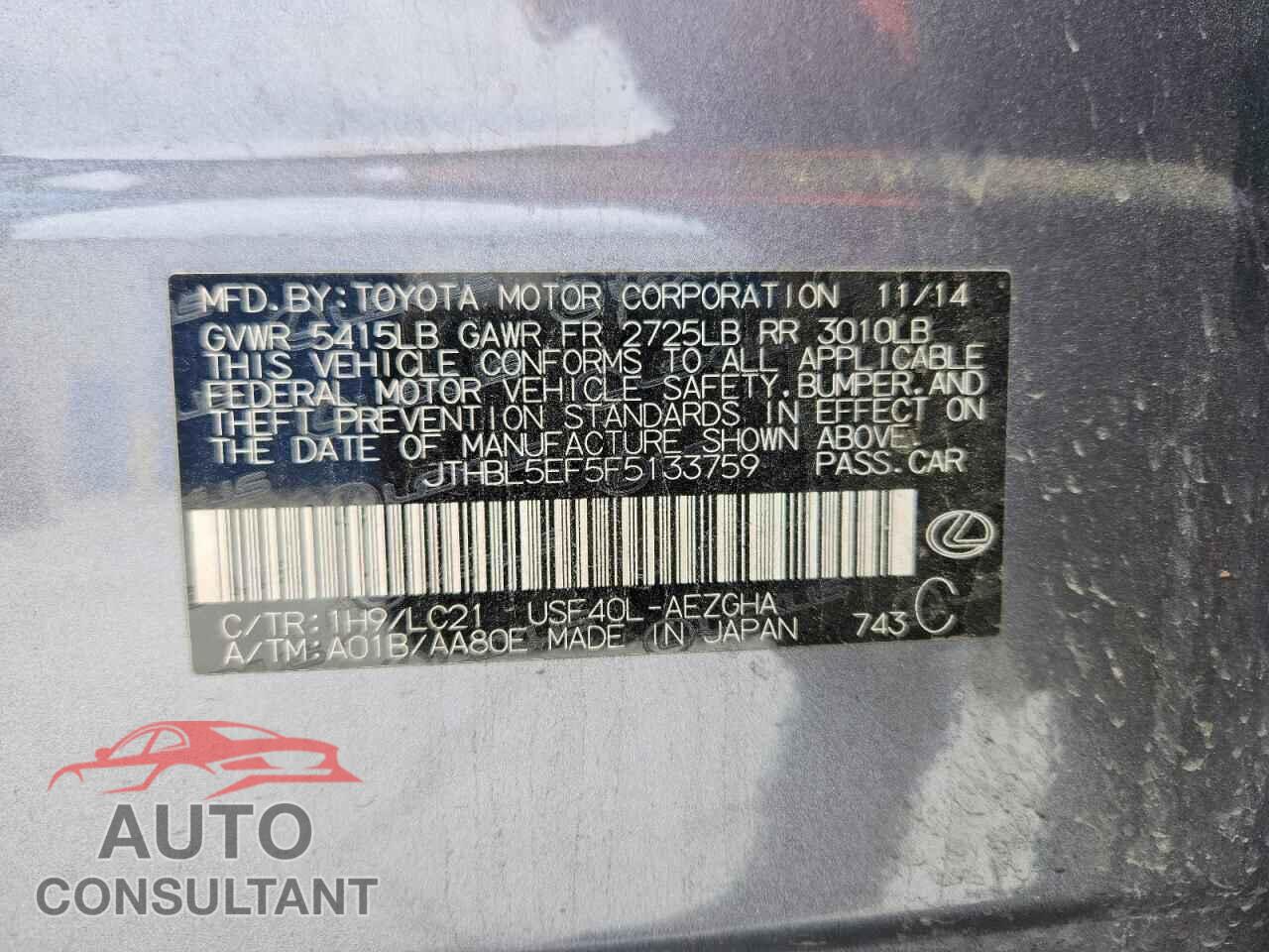 LEXUS LS460 2015 - JTHBL5EF5F5133759