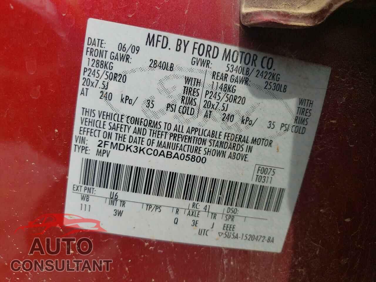 FORD EDGE 2010 - 2FMDK3KC0ABA05800