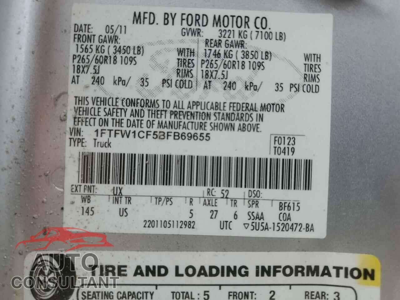 FORD F-150 2011 - 1FTFW1CF5BFB69655