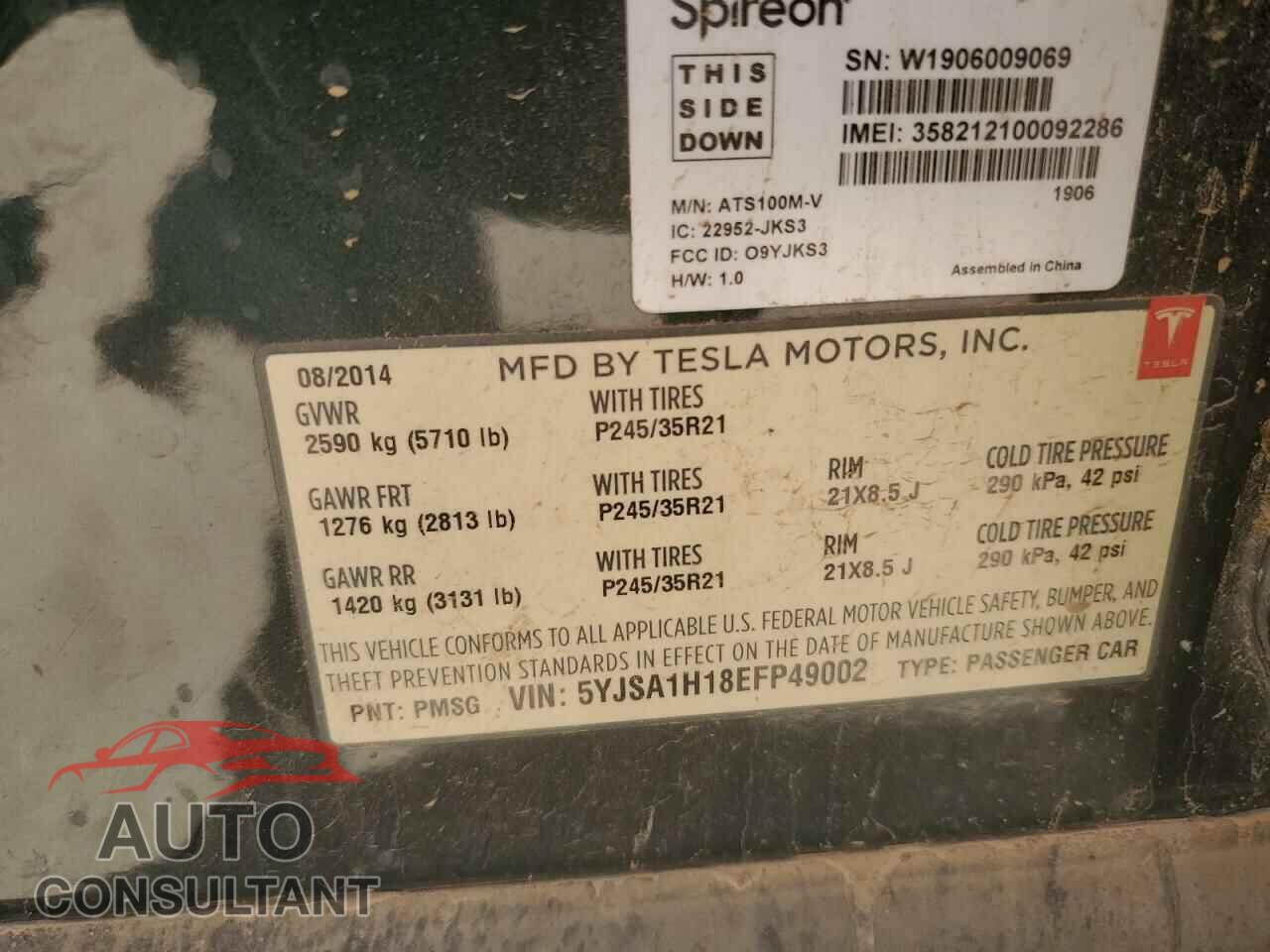 TESLA MODEL S 2014 - 5YJSA1H18EFP49002
