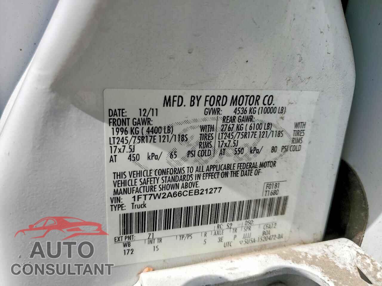 FORD F250 2012 - 1FT7W2A66CEB21277