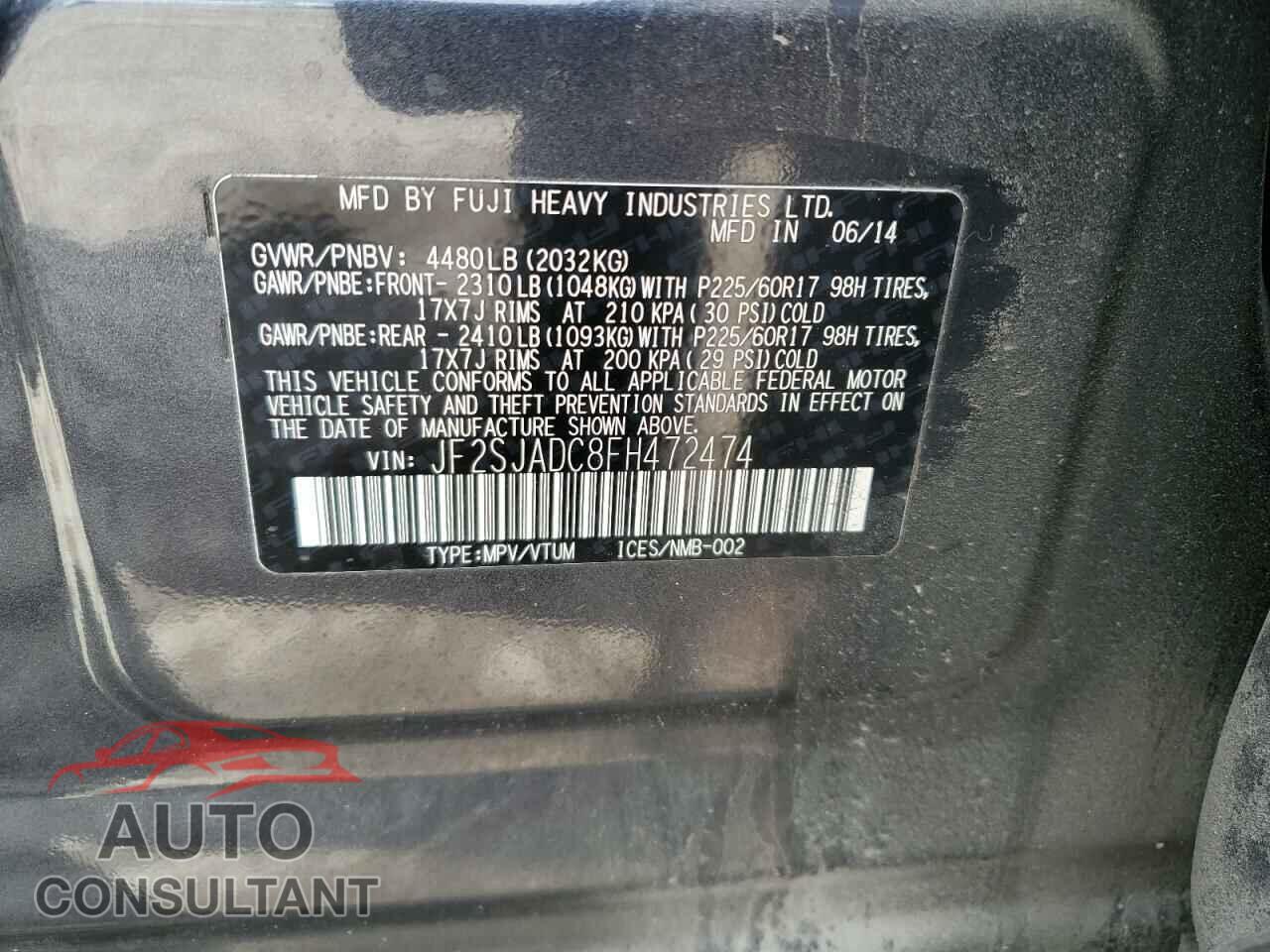 SUBARU FORESTER 2015 - JF2SJADC8FH472474