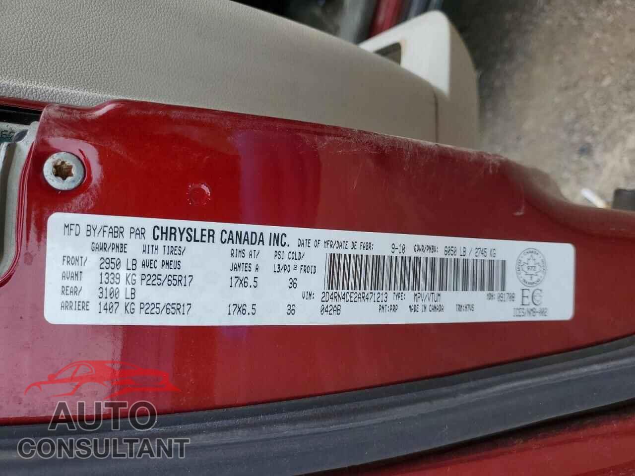 DODGE CARAVAN 2010 - 2D4RN4DE2AR471213