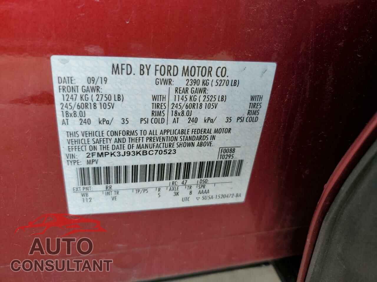 FORD EDGE 2019 - 2FMPK3J93KBC70523