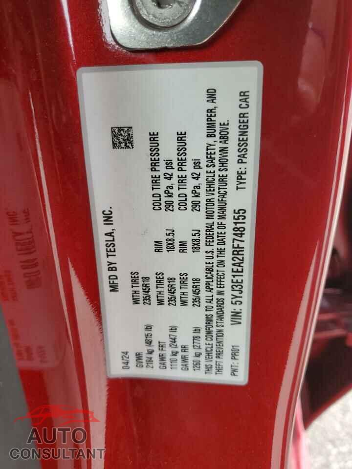 TESLA MODEL 3 2024 - 5YJ3E1EA2RF748155