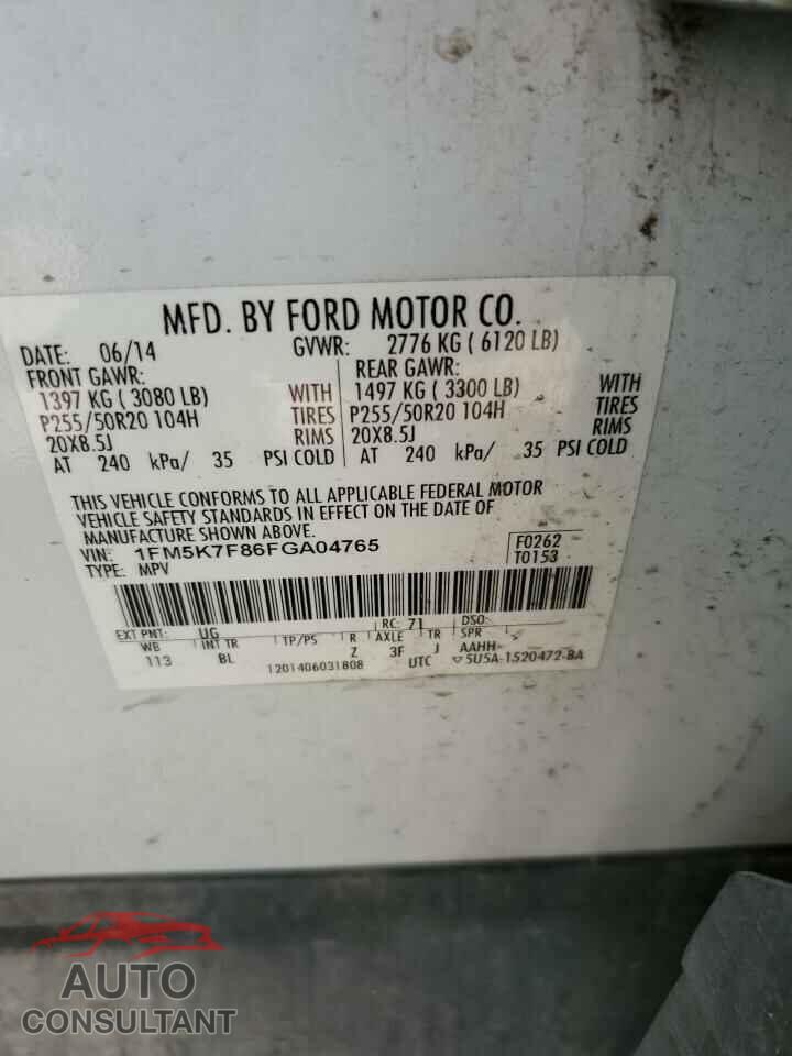 FORD EXPLORER 2015 - 1FM5K7F86FGA04765