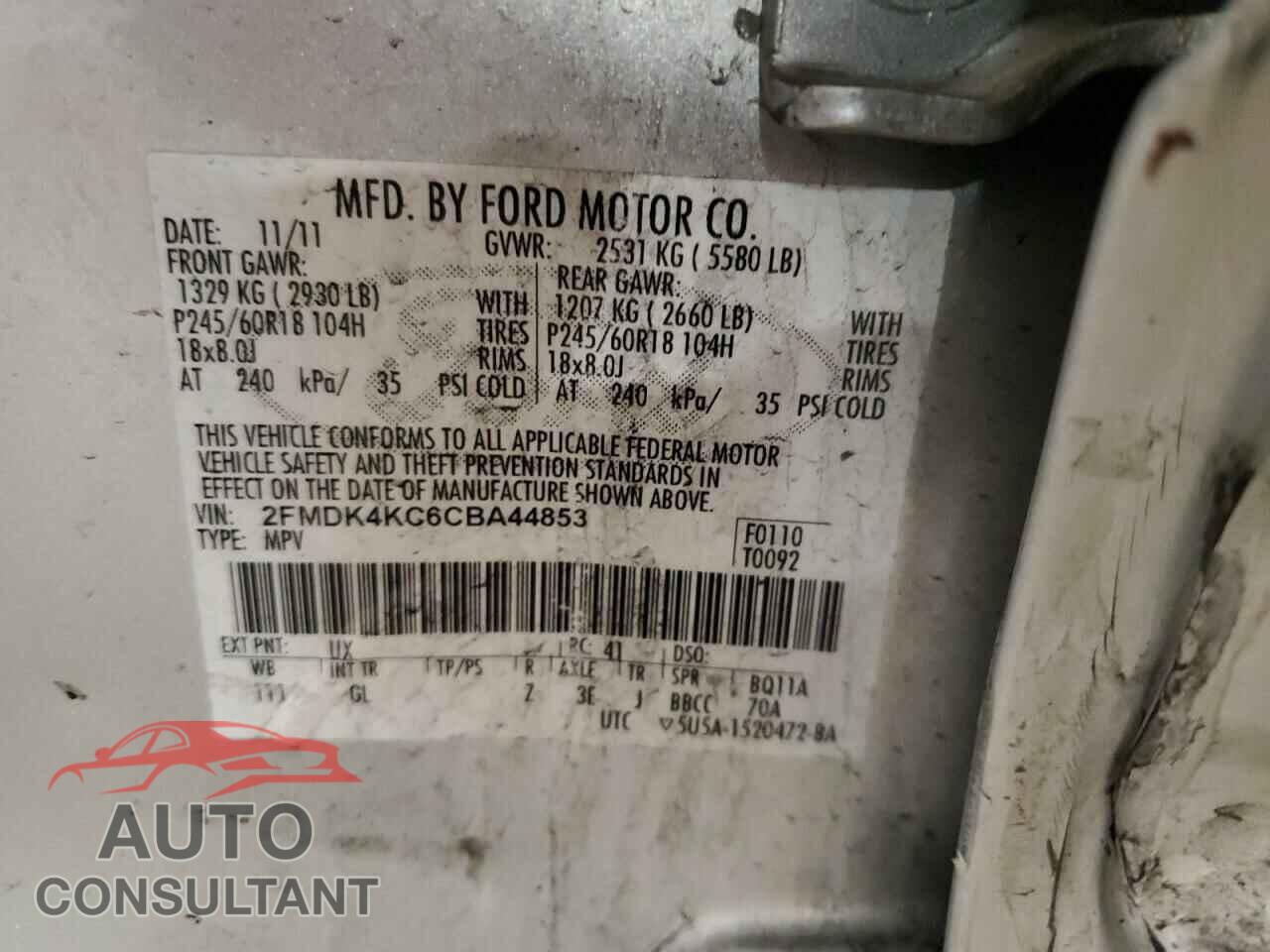 FORD EDGE 2012 - 2FMDK4KC6CBA44853
