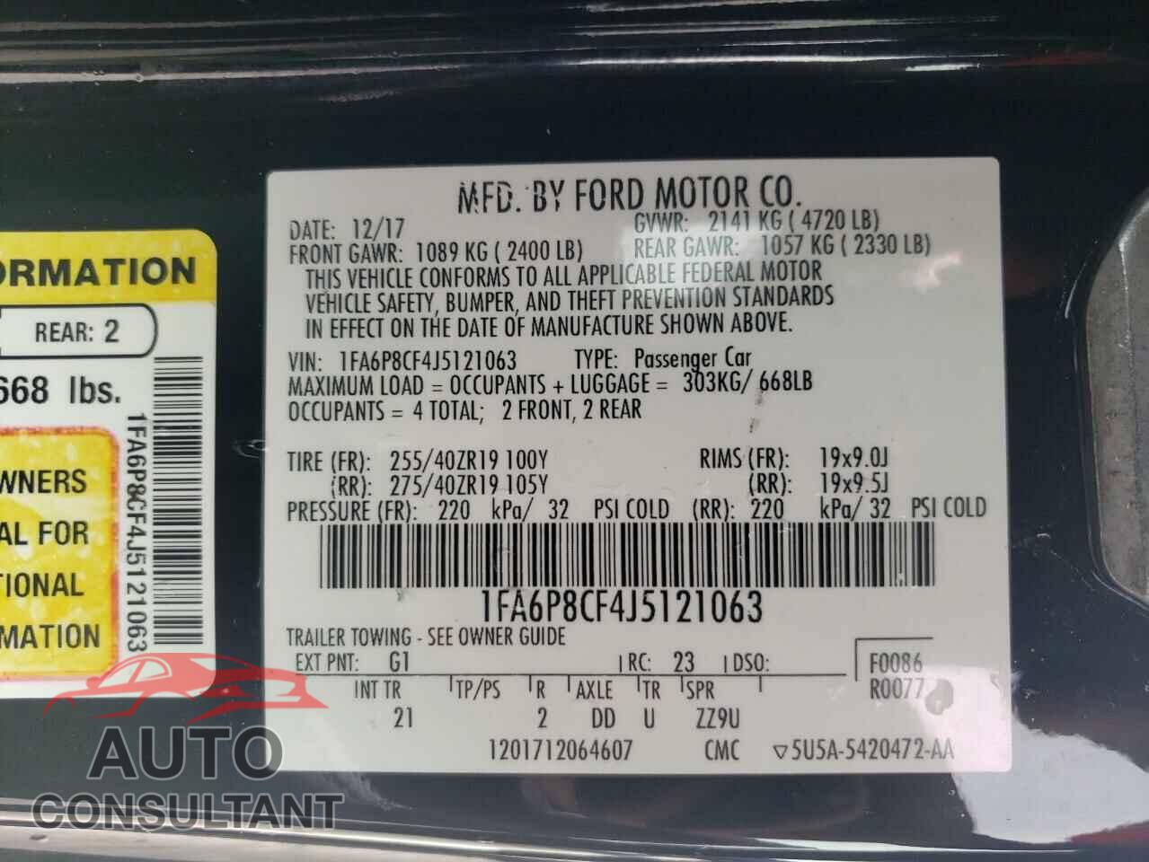 FORD MUSTANG 2018 - 1FA6P8CF4J5121063