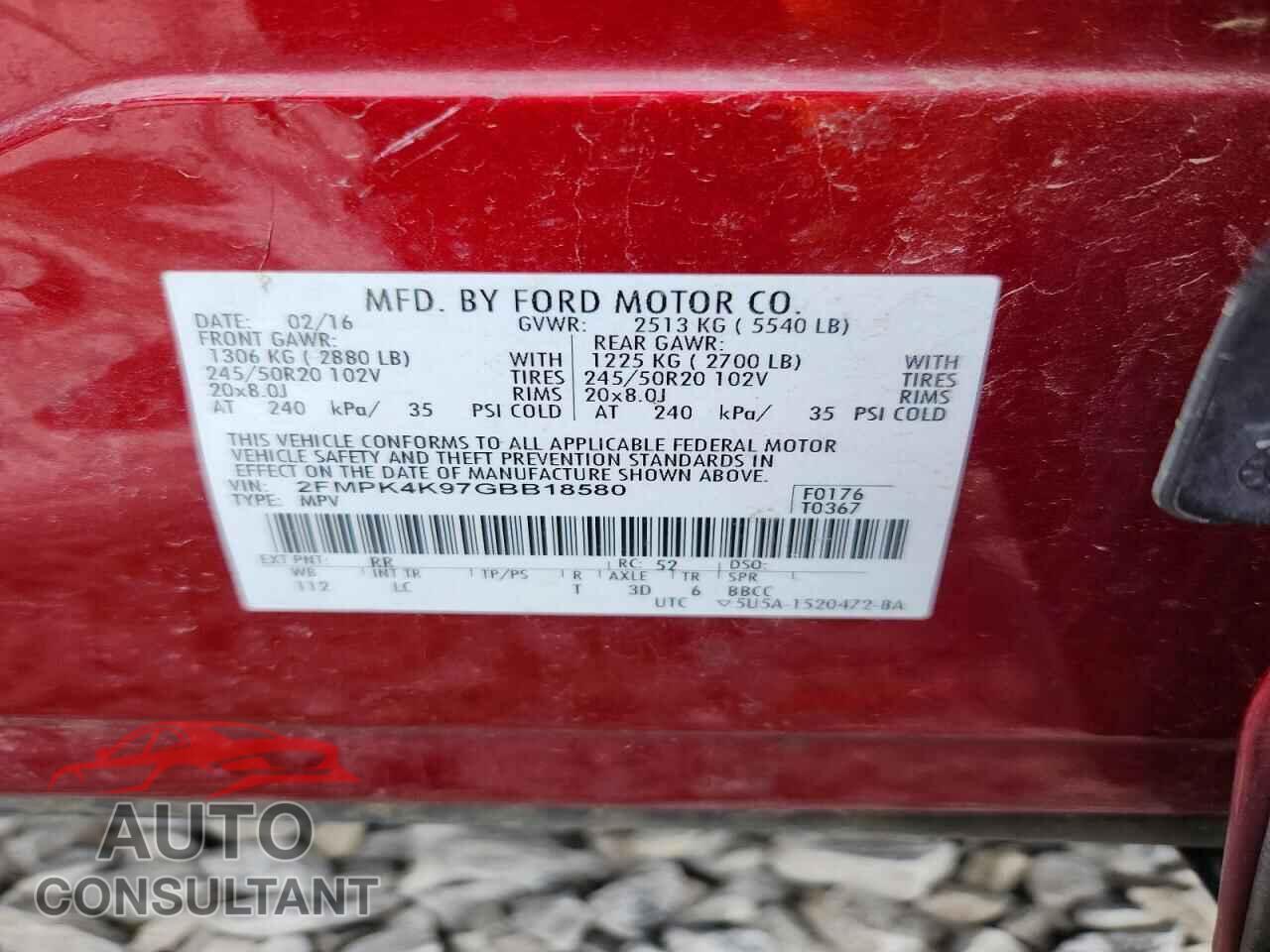FORD EDGE 2016 - 2FMPK4K97GBB18580