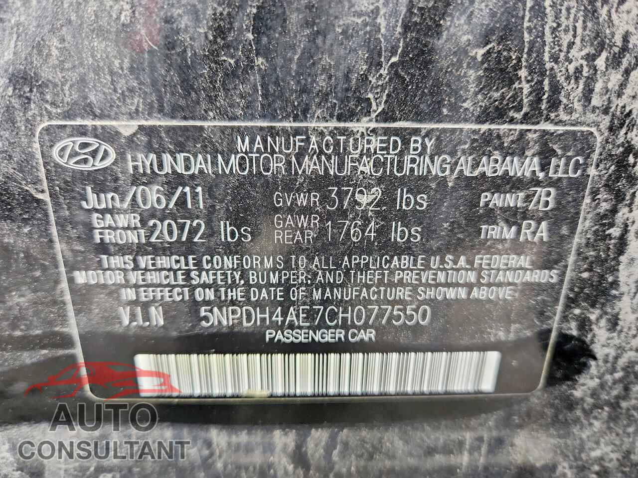 HYUNDAI ELANTRA 2012 - 5NPDH4AE7CH077550