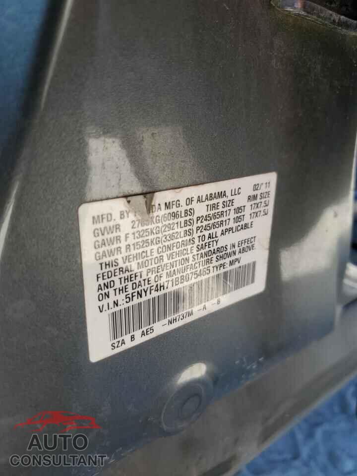 HONDA PILOT 2011 - 5FNYF4H71BB075465