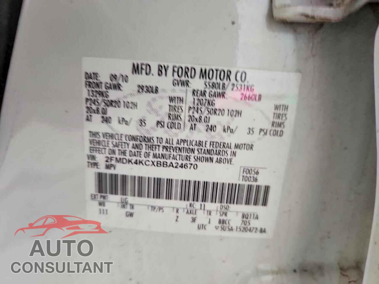 FORD EDGE 2011 - 2FMDK4KCXBBA24670