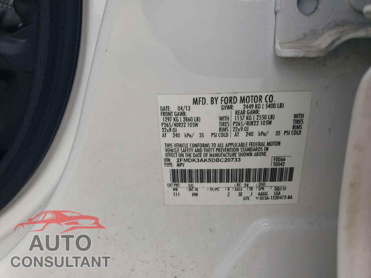 FORD EDGE 2013 - 2FMDK3AK5DBC20733