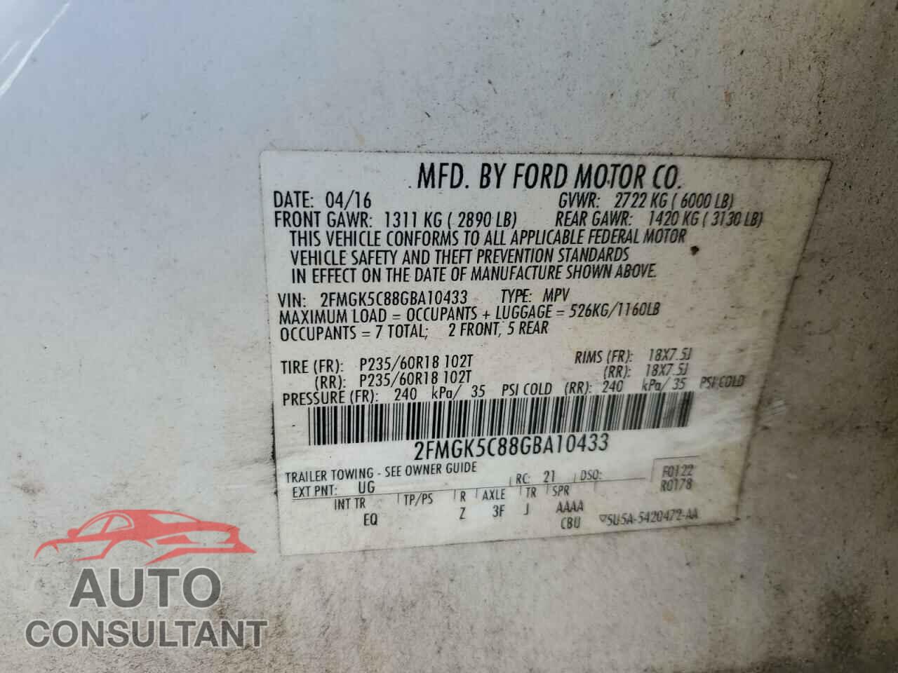 FORD FLEX 2016 - 2FMGK5C88GBA10433
