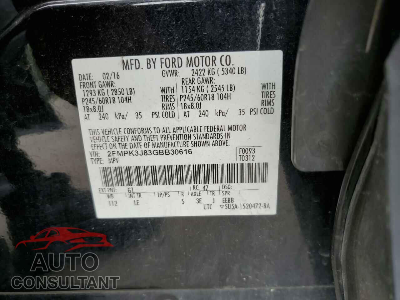 FORD EDGE 2016 - 2FMPK3J83GBB30616
