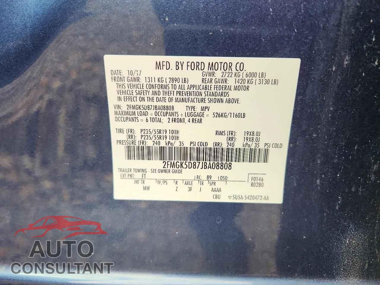 FORD FLEX 2018 - 2FMGK5D87JBA08808