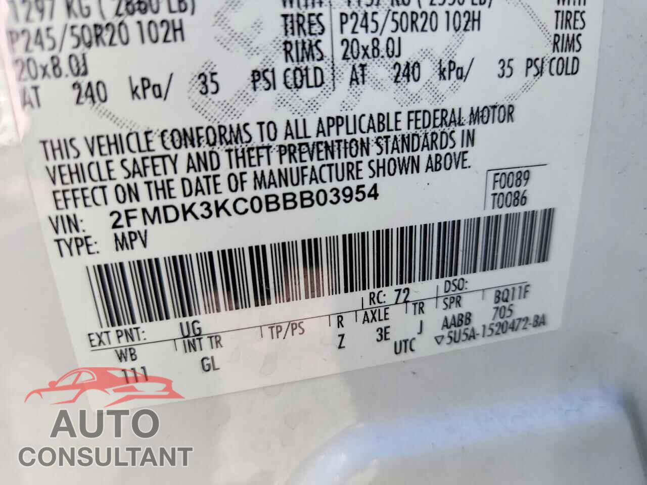 FORD EDGE 2011 - 2FMDK3KC0BBB03954
