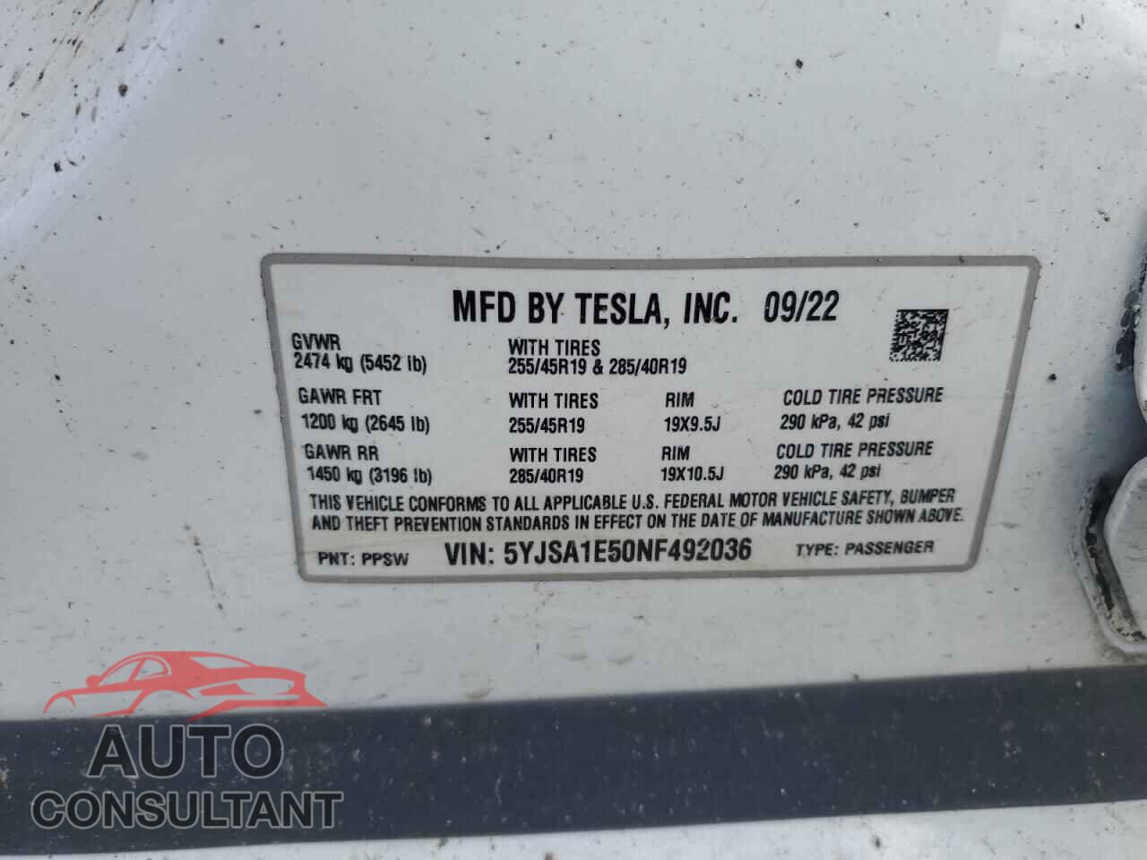 TESLA MODEL S 2022 - 5YJSA1E50NF492036