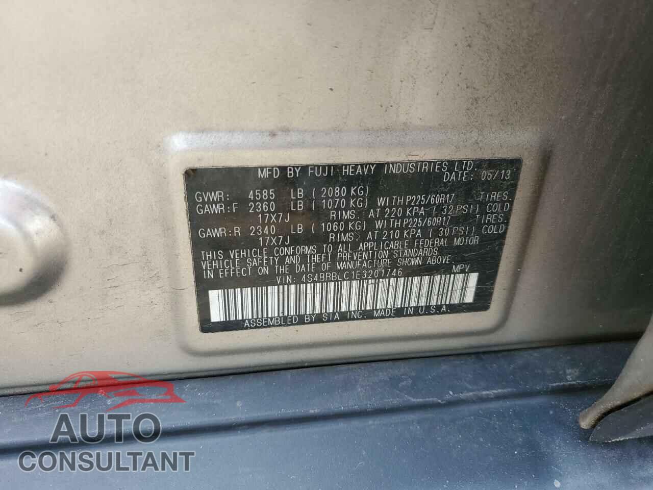 SUBARU OUTBACK 2014 - 4S4BRBLC1E3201746