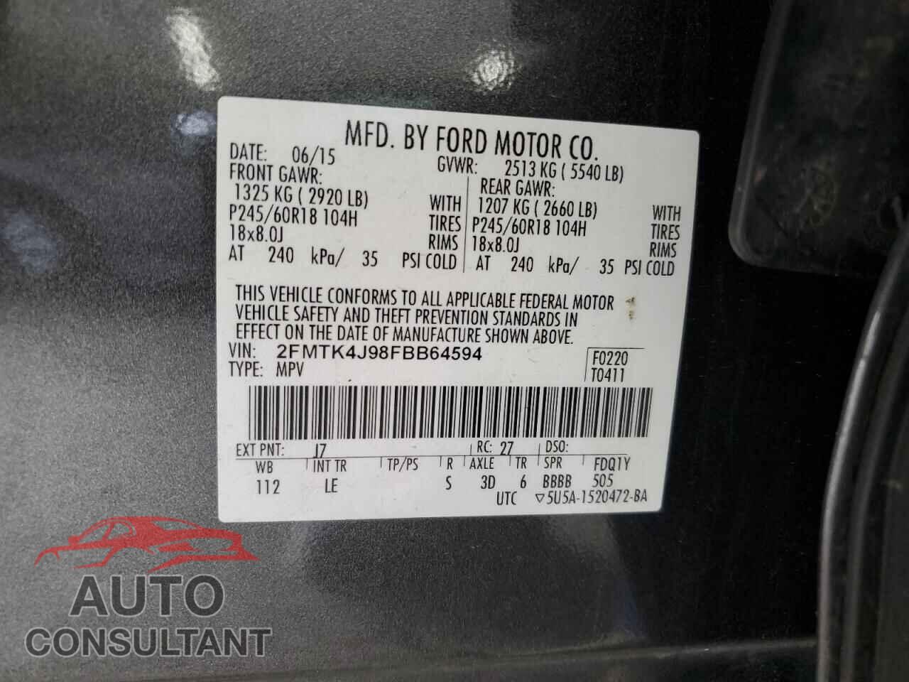 FORD EDGE 2015 - 2FMTK4J98FBB64594