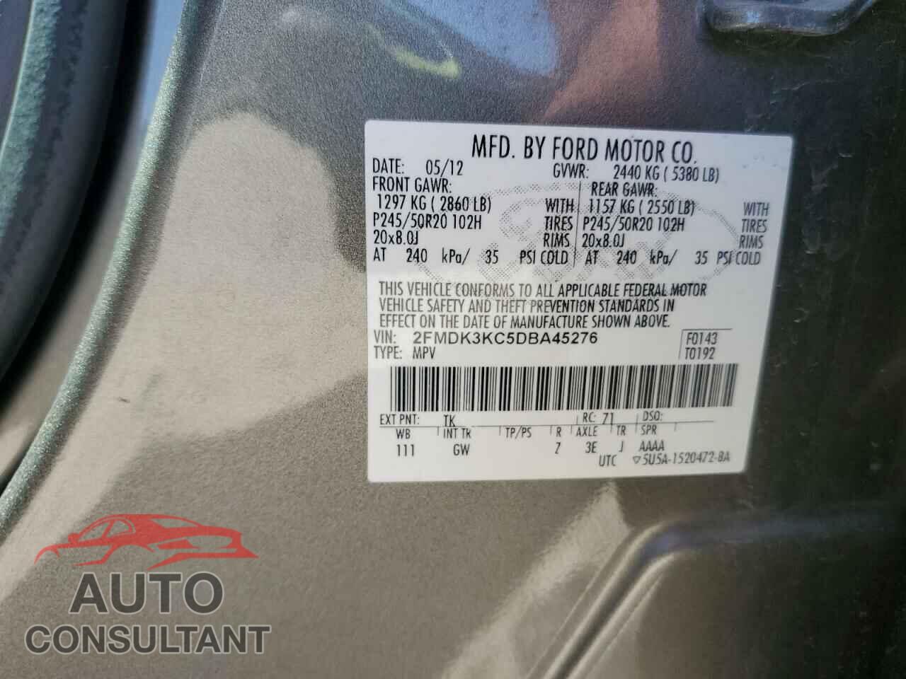 FORD EDGE 2013 - 2FMDK3KC5DBA45276