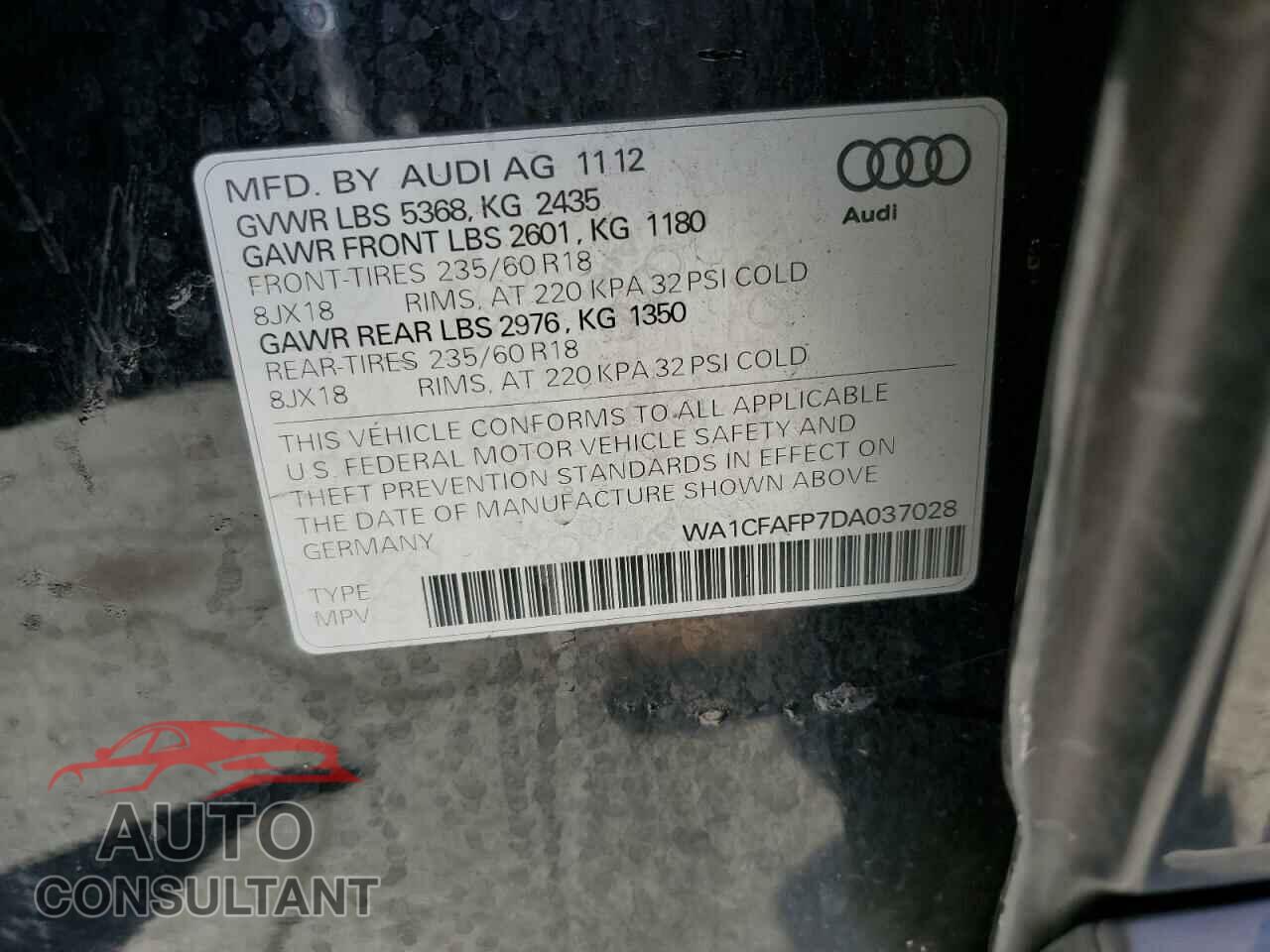 AUDI Q5 2013 - WA1CFAFP7DA037028