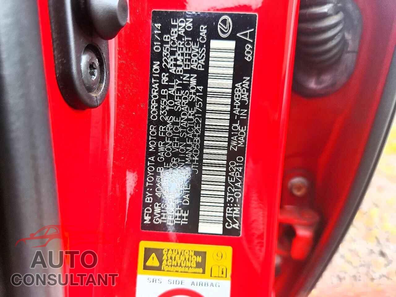 LEXUS CT 200 2014 - JTHKD5BH2E2175714