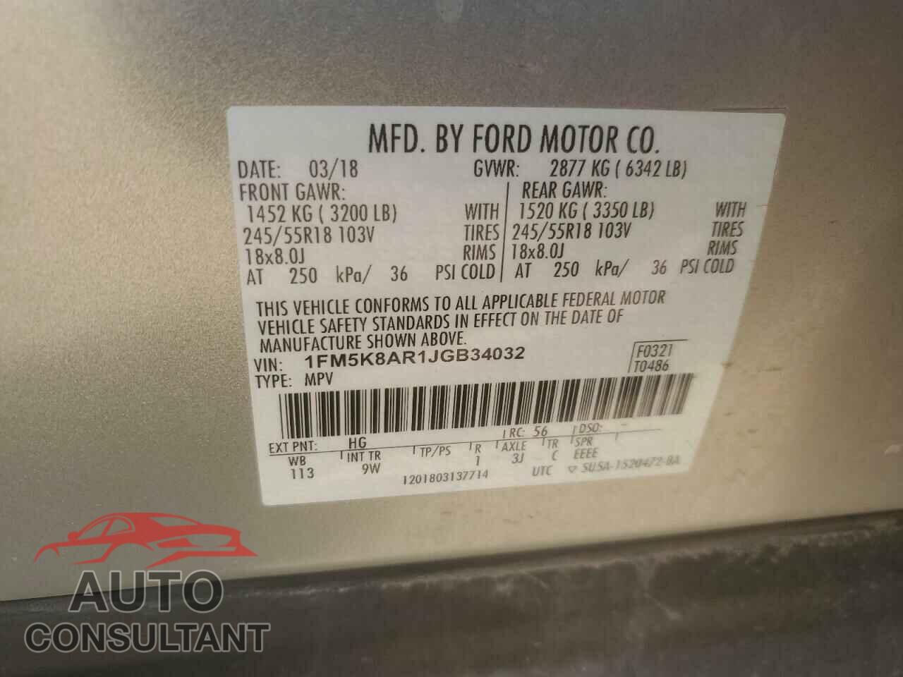 FORD EXPLORER 2018 - 1FM5K8AR1JGB34032