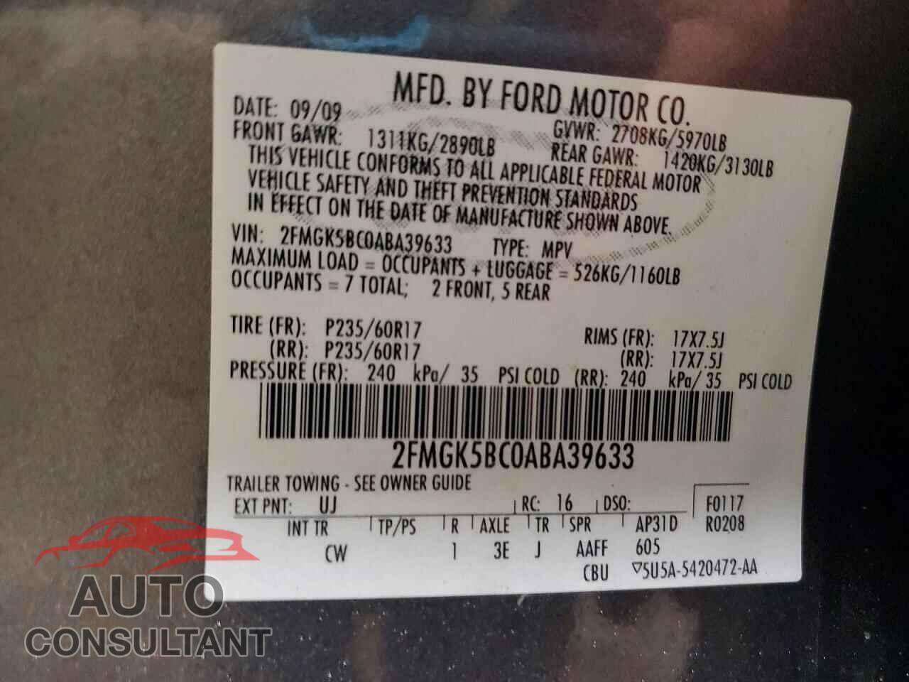 FORD FLEX 2010 - 2FMGK5BC0ABA39633