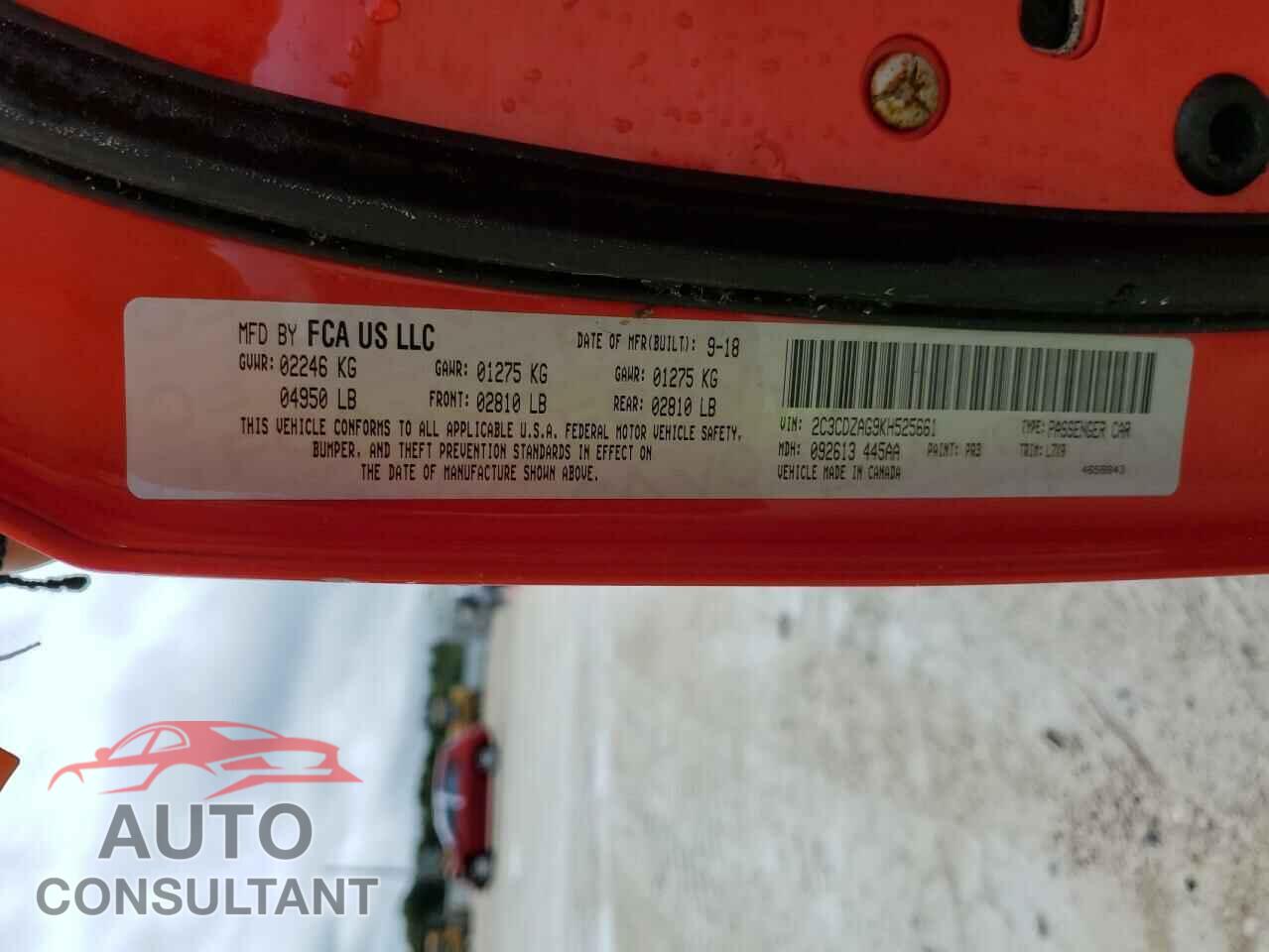 DODGE CHALLENGER 2019 - 2C3CDZAG9KH525661