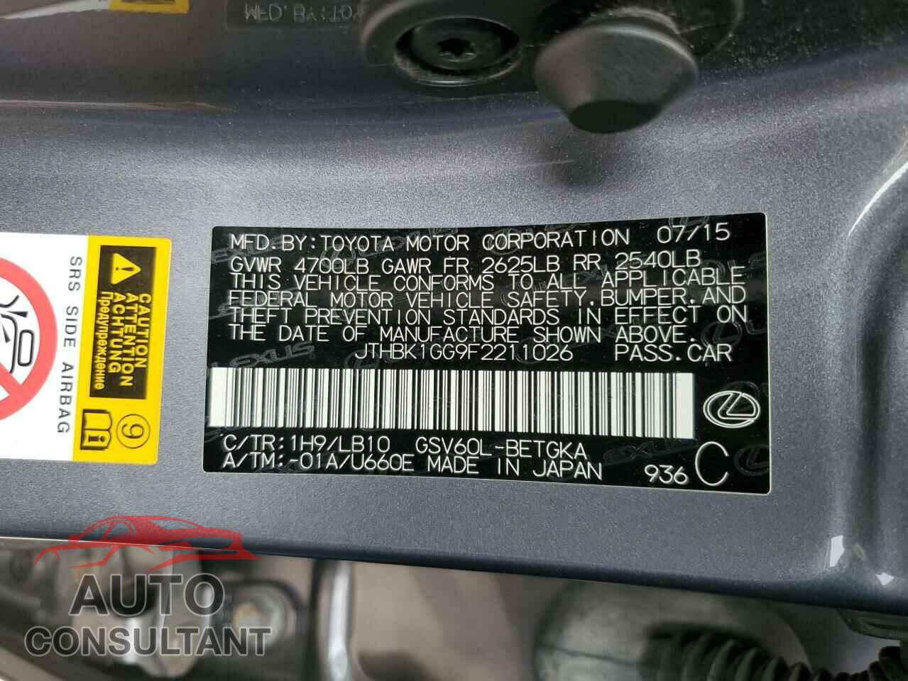 LEXUS ES350 2015 - JTHBK1GG9F2211026