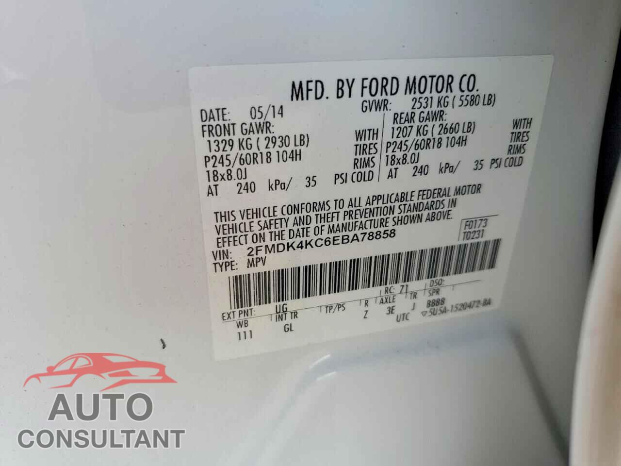 FORD EDGE 2014 - 2FMDK4KC6EBA78858