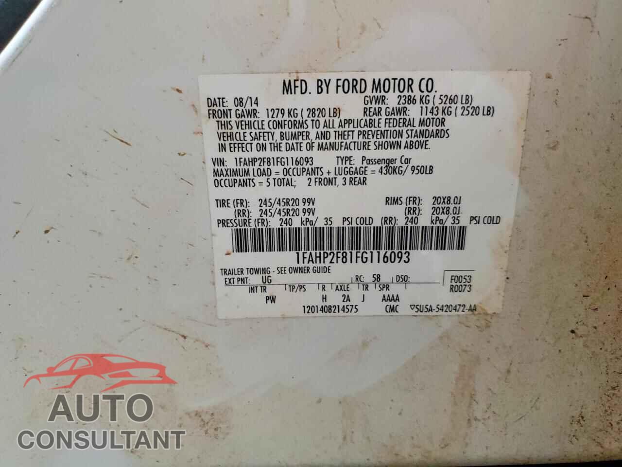 FORD TAURUS 2015 - 1FAHP2F81FG116093