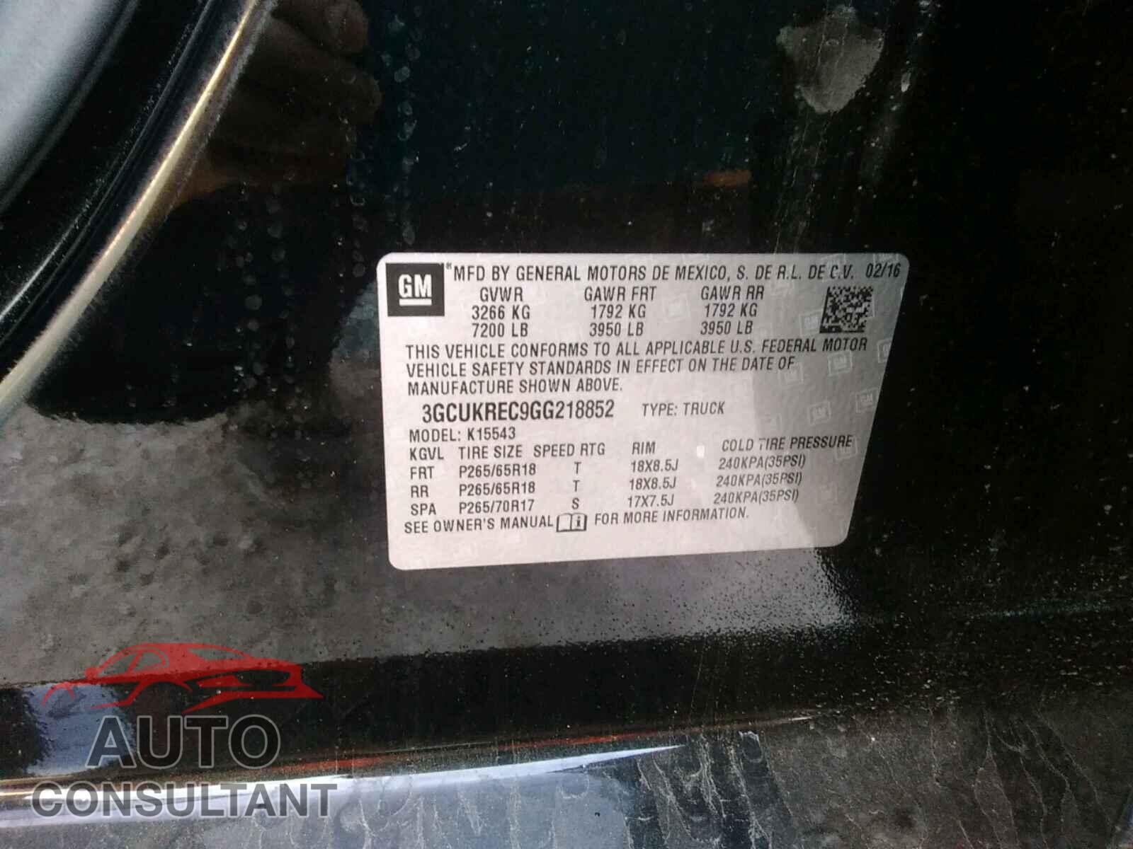 CHEVROLET SILVERADO 2016 - 3GCUKREC9GG218852