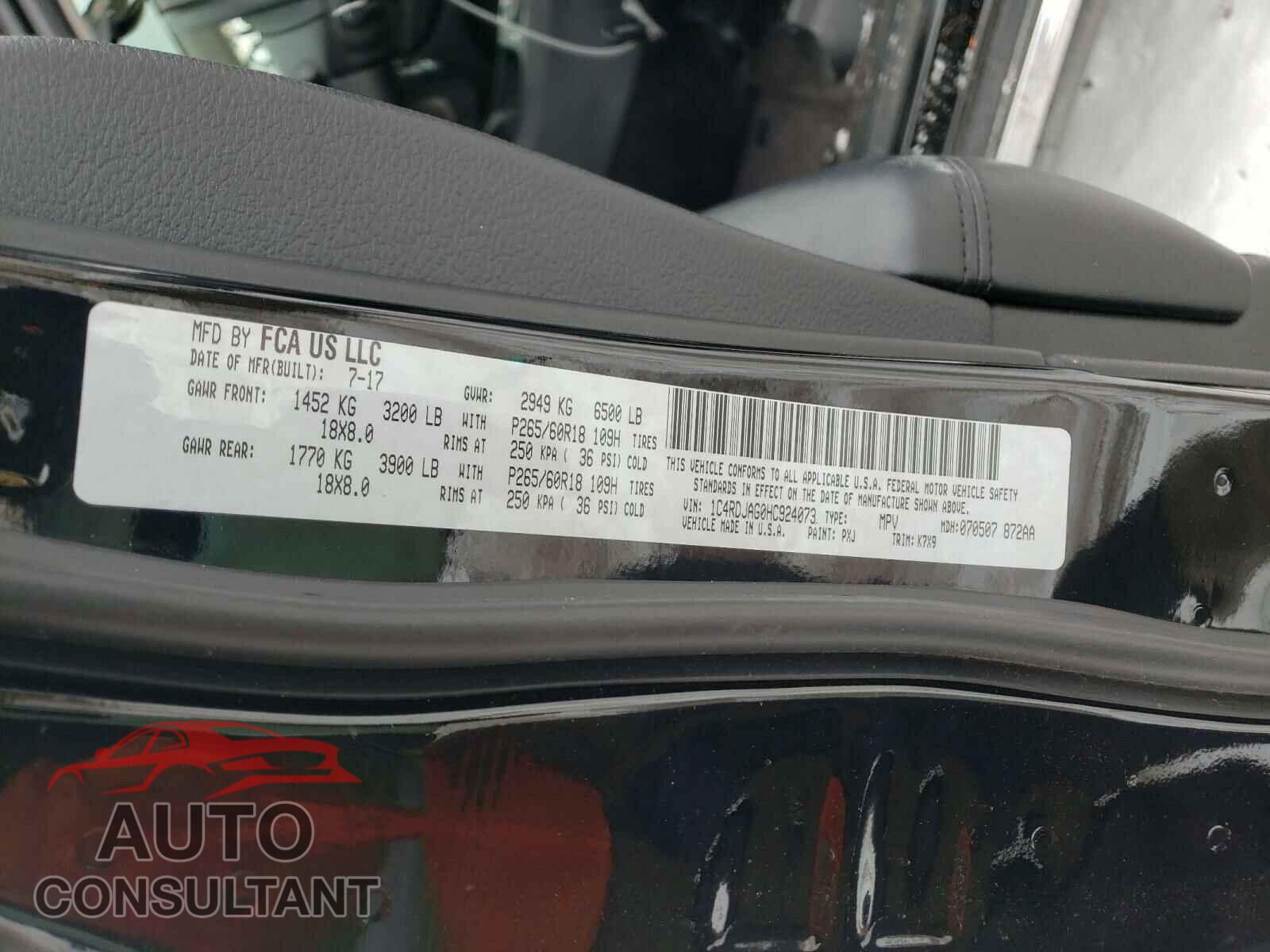 DODGE DURANGO 2017 - 1C4RDJAG0HC924073